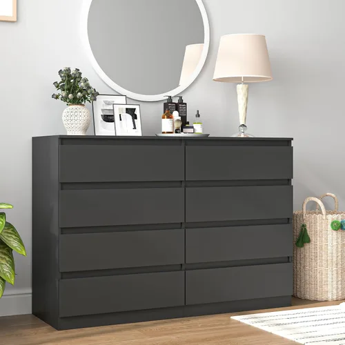 Vista 4 de Vibe & Dine Cómoda Doble de 8 Cajones, Cómoda Moderna con Almacenamiento Amplio para Closet, Dormitorio, Sala de Estar, Negro