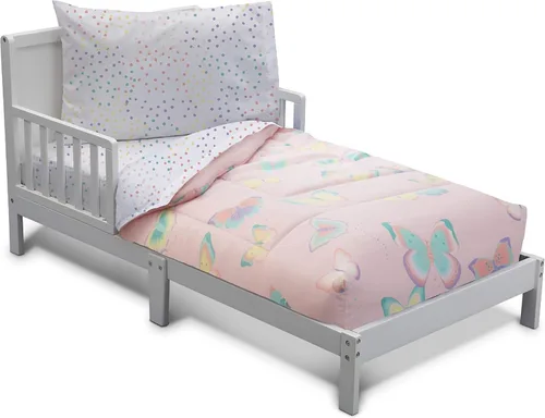 Vista 12 de Delta Children Juego de ropa de cama de 4 piezas para niñas – Edredón reversible 2 en 1 – Incluye edredón ajustable para mantener a los más pequeños