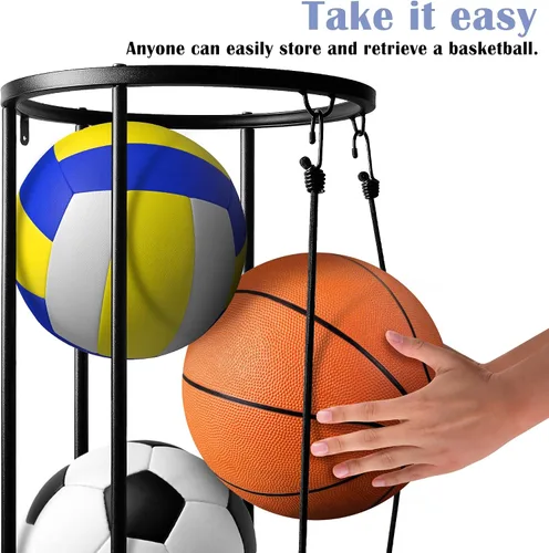 Vista 3 de RunNico Bastidores verticales columnares de bolas - Soporte de baloncesto rodante de 40 x 13.2 pulgadas, soporte de pared para almacenamiento