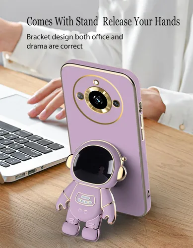 Vista 5 de Funda compatible con Realme 11 Pro Plus con chapado creativo de astronauta y dibujos animados, rosa, para Realme 11 Pro Plus, funda de teléfono