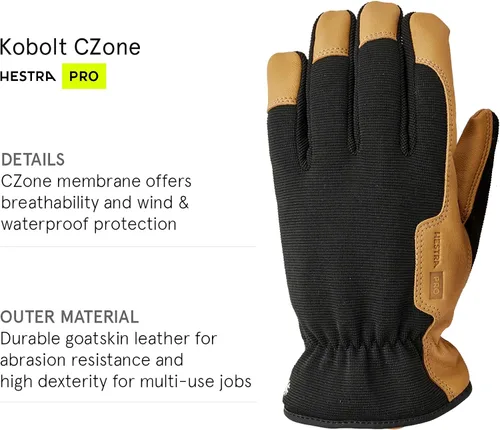 Vista 3 de HESTRA PRO Kobolt CZone - Guantes de trabajo de cuero resistentes a la intemperie y transpirables, impermeables