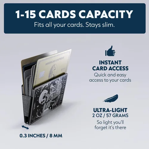 Vista 74 de Cartera de aluminio impresa 2.5D para hombres: clip delgado para dinero y tarjetero con barniz selectivo táctil. Bloqueo RFID mejorado, compacto