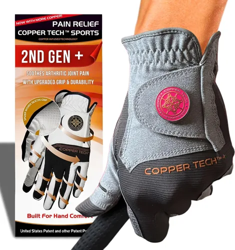 Vista 9 de Copper Tech Plus Ladies Golf Gloves Women (2nd Gen) Copper Compression Joint Support with Flexible & Comfortable Fit Tacky Silicone Pad