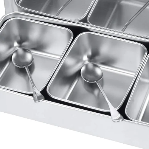 Vista 8 de Servidor de condimentos, tarro de condimentos de acero inoxidable de grado alimenticio de 21 onzas con cuchara y tapa, 3 compartimentos extraíbles