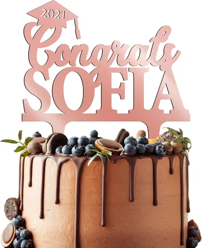 Vista 5 de Decoración personalizada para tartas de graduación – Felicidades graduadas con nombre y fecha – Decoraciones acrílicas personalizadas para tartas
