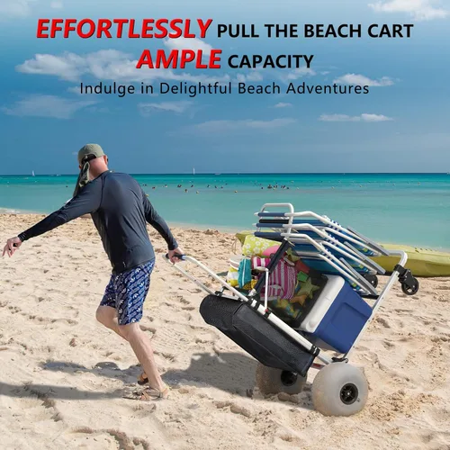 Vista 2 de GDLF - Carrito de playa plegable de aluminio con ruedas de globo de 12 pulgadas para arena