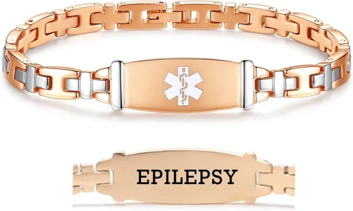 Vista 13 de LinnaLove Lady Medical Alert - Pulseras médicas de acero inoxidable para mujer, 7.5 pulgadas