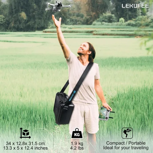 Vista 5 de Lekufee Funda rígida impermeable para DJI Mini 4 Pro/4/3 Pro/Mini 3, Fly More Combo, DJI RC 2/RC, RC N3/2/1 mando a distancia y accesorios