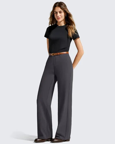 Vista 7 de G4Free EverGoing - Pantalones de vestir de pierna ancha para mujer con Gris-oscuro