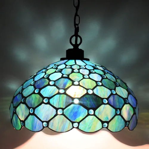 Vista 2 de Lámpara Colgante Tiffany con Enchufe de Vidrio Emplomado Swag 12X12X181 Pulgadas Lámpara Colgante