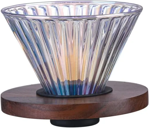 Vista 3 de V60 - Juego de cafetera con gotero, 17.7 onzas líquidas, gotero de café de vidrio V60 con base de madera para regalo de oficina en casa