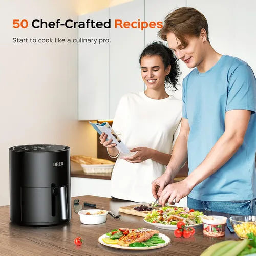 Vista 5 de DREO Freidora de aire – 100 ℉ a 450 ℉, olla de horno caliente de 4 cuartos con 50 recetas, 9 funciones de cocción en pantalla táctil fácil