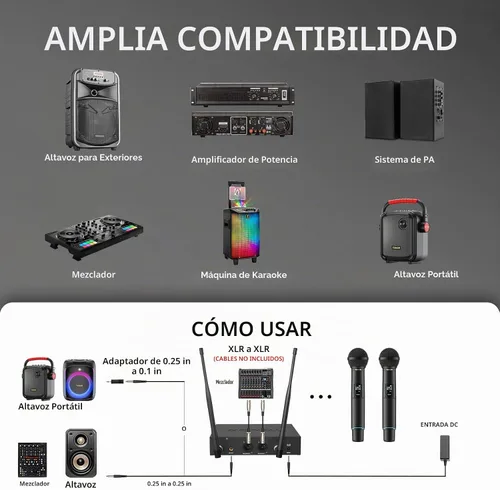 Vista 7 de TONOR Sistema de Micrófono Inalámbrico, Escaneo Automático y Emparejamiento Micrófono Inalámbrico Recargable Profesional, Set de 2x100 UHF