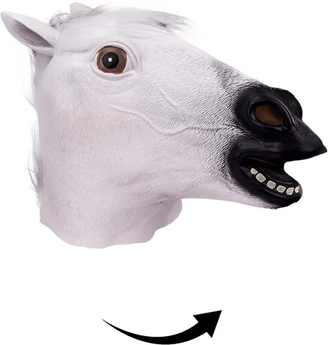 Vista 4 de Máscara de caballo blanco, disfraz de animal de cabeza completa