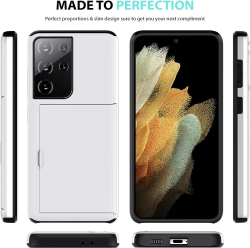 Vista 8 de Zuslab Funda tipo cartera compatible con Samsung Galaxy S21 Ultra 5G, con tarjetero y a prueba de golpes, antiarañazos, compatible con Samsung Blanco