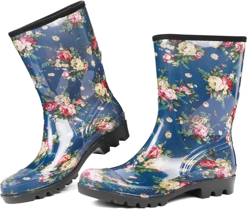 Vista 46 de DKSUKO Waterproof Womens Rain Boots insulated,Lightweight Rubber fashion Boots in Gardening,Warm and Comfortable Wide Calf Rain Boots with Glossy in