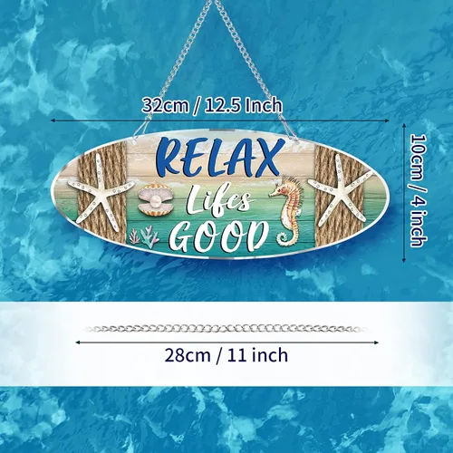 Vista 2 de Hotop Letrero decorativo de playa, decoración de mar, decoración de pared de Navidad con estrella de mar, placa de playa, placa de pared