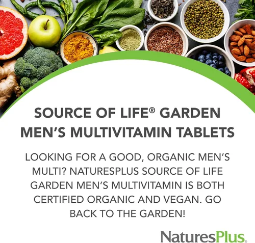 Vista 3 de Nature 's Plus – Fuente de la vida Jardín Orgánico de los hombres Multi, 90 Vegan tabletas