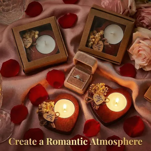 Vista 4 de 12 velas de boda con forma de corazón de madera rústica, regalos de agradecimiento para aniversario de invitados, decoración de fiesta de compromiso