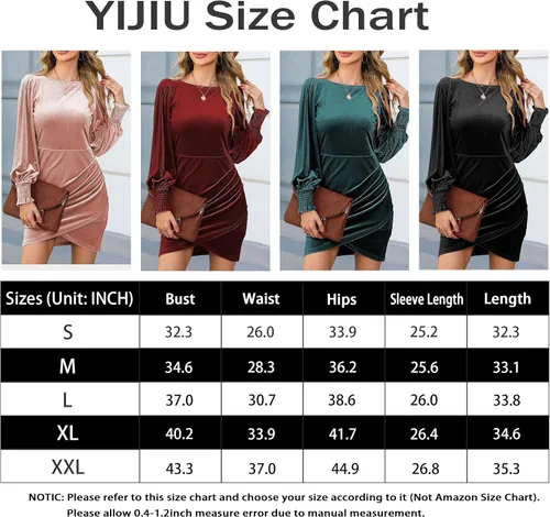 Vista 6 de YIJIU Vestido de terciopelo de manga larga para mujer, cuello redondo, ajustado, corto, fruncido, entallado, para cóctel, fiesta, club, mini vestidos