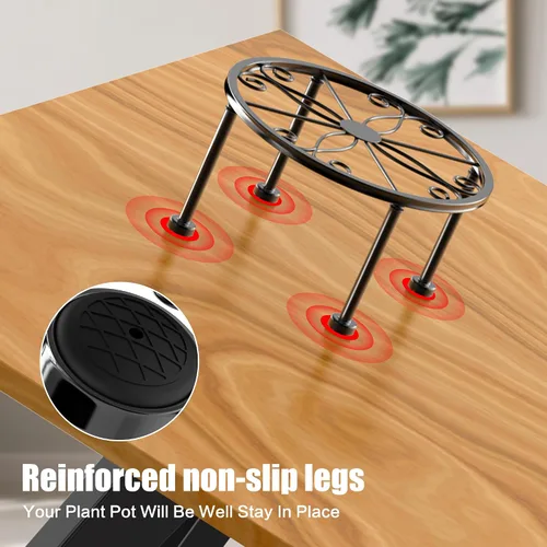 Vista 4 de Regalos de Jardín para Amantes de Plantas Soporte de Plantas de Metal Negro con Base Antideslizante, Resistente al Óxido, Decorativo, Redondo