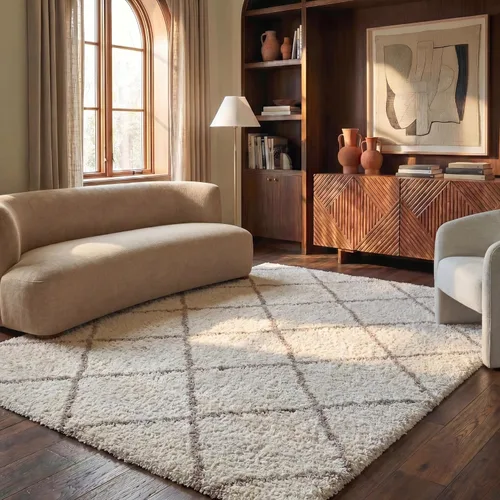Vista 75 de SAFAVIEH Hudson Shag Collection - Alfombra decorativa de 2 x 3 pies, color beige y marfil, diseño moderno de enrejado, no desprende pelusa