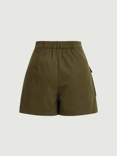 Vista 2 de WDIRARA Pantalones cortos cargo de verano con cintura elástica y pierna ancha para mujer, con bolsillos