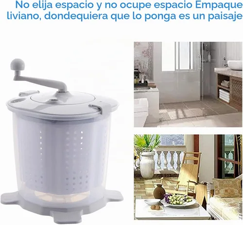 Vista 4 de Lavadora manual portátil con manivela para espacios pequeños, solución compacta de lavandería no eléctrica para dormitorio, apartamento, camping