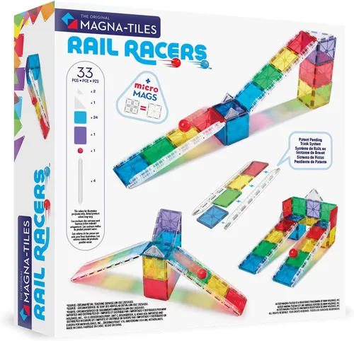 Vista 2 de MAGNA-TILES Rail Racers - Juego de construcción magnética de 33 piezas, la marca original de construcción magnética