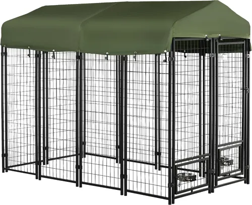 Vista 10 de PawHut Perrera para perros al aire libre de 10' x 10' x 6' con cuencos giratorios de 360°, plateado