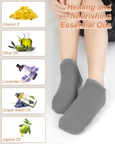 Vista 4 de Calcetines hidratantes, 2 pares de calcetines de loción para pies secos y agrietados para mujeres, calcetines hidratantes de pies, calcetines
