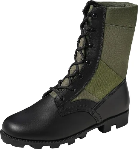 Vista 9 de Botas militares de WIDEWAY para hombres, botas de combate de jungla tácticas de cuero resistente al deslizamiento, negras, para hombres, todo