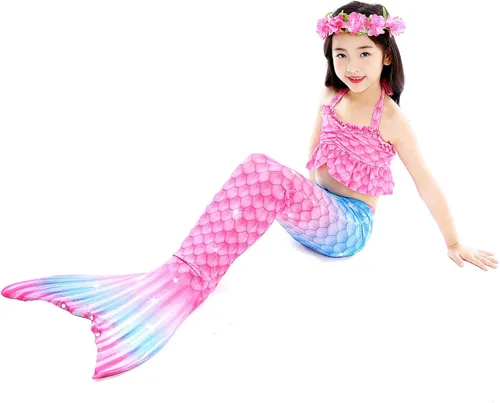 Vista 3 de PURFEEL Disfraz de sirena para niñas 4 piezas para niños