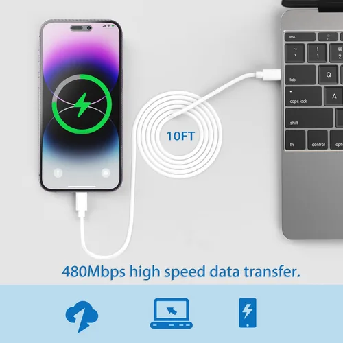 Vista 5 de Cargador de iPhone de 25 W, paquete de 2 adaptadores de carga rápida USB C de 25 W PD de pared con 2 cables tipo C a Lightning de 10 pies de largo