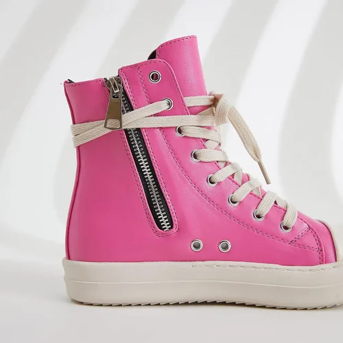 Vista 5 de MOFEEDOUKA Tenis de lona para mujer, con cordones, cómodos, con plataforma, con cremallera