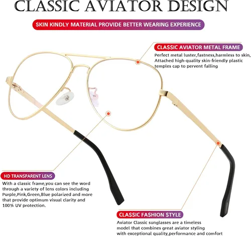 Vista 5 de PORADAY - Lentes de sol polarizados para hombres y mujeres con estilo aviador, armazón de metal, 100% protección UV400, 58 mm