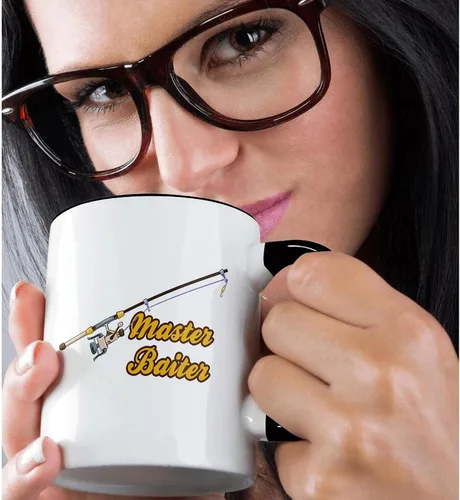 Vista 2 de 3dRose (mug_116326_4) Master BGaiter - Caña de pescar, divertido diseño deportivo de humor y deportes, taza negra de dos tonos, 11 onzas