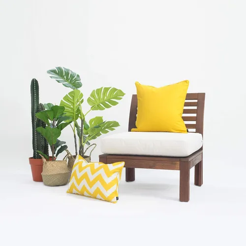 Vista 2 de Hofdeco Solo funda de almohada para interiores y exteriores, resistente al agua para sofá de patio, amarillo blanco sólido, 18 x 18 pulgadas