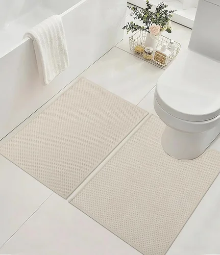 Vista 9 de YIHOUSE Juego de 2 tapetes de baño ultrafinos de secado rápido, tapete de baño absorbente para baño, antideslizante, lavable a máquina (beige)