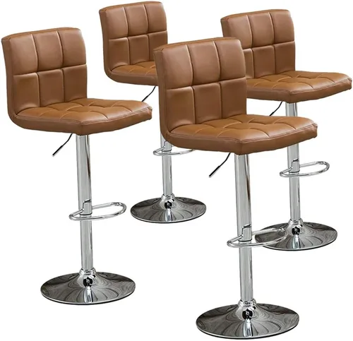 Vista 11 de Taburetes de bar ajustables de altura de mostrador, juego de 2 taburetes de cocina, sillas modernas de cuero sintético giratorio con respaldo Marrón
