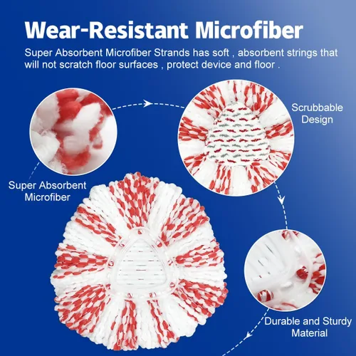 Vista 3 de Paquete de 3 cabezales de repuesto para trapeador O-Ceda Easy Wring Spin Mop, repuesto de mopa giratoria de microfibra, repuesto de cabezal