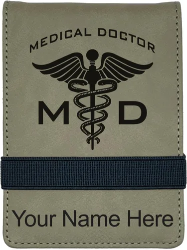 Vista 8 de LaserGram Mini padfolio con bloc de notas y bolígrafo, médico médico, grabado personalizado incluido (negro con oro)