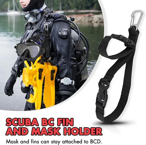 Vista 2 de Soporte de aleta y máscara de buceo, aletas de buceo BC y clip para máscara con dos correas de correa de liberación rápida Diving BC Fins Keeper