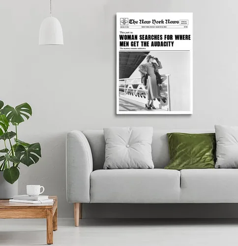 Vista 3 de Divertida decoración artística de pared, para mujeres, busca dónde los hombres obtienen la audacia, impresión de periódicos, portada de revista