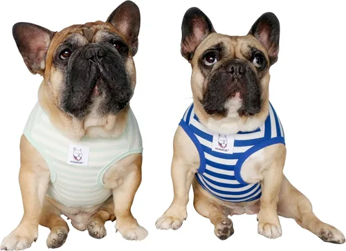 Vista 33 de iChoue - Camisetas de rayas de algodón 100% transpirable para Bulldog francés, chaleco de Halloween para perros medianos, camisetas Frenchie Pug