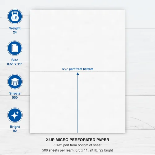 Vista 5 de PrintWorks Papel perforado profesional de media hoja de 8.5 x 11 pulgadas, perfecto para W-2, 1099 y uso de declaraciones, fabricado en los Estados
