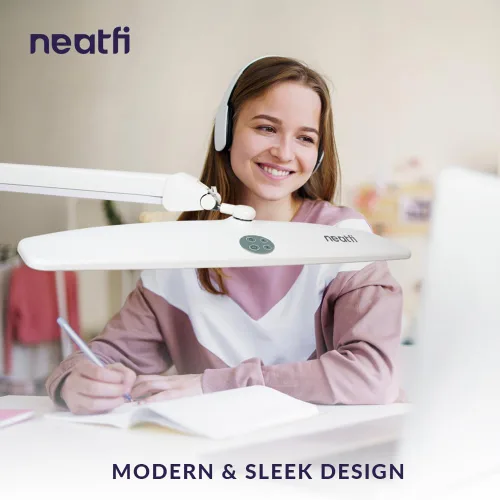 Vista 6 de Neatfi Lámpara de escritorio LED XL Cabeza de 20 pulgadas de ancho (blanco-2, CCT con abrazadera)