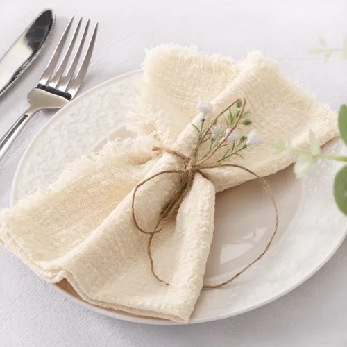 Vista 2 de Socomi Juego de 6 servilletas de lino de color beige, para Pascua, primavera, lavables, de algodón, con flecos, de 17 x 17 pulgadas, para bodas