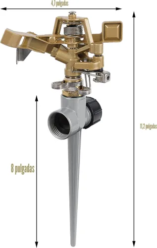 Vista 3 de Biswing Paquete de 2 Aspersores de Impacto con Soporte (Estaca), Cabezal de Aspersor de Césped de Aleación de Zinc Resistente sobre Base de Estaca