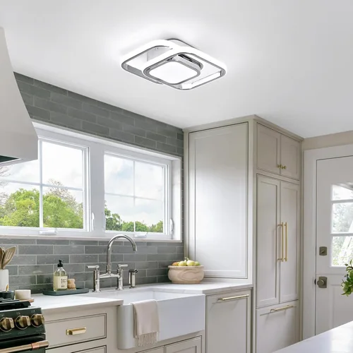 Vista 9 de CANEOE Lámpara de Techo Cuadrada para Pasillo, 6000K Blanco Frío Luz de Techo Moderna de Montaje al Ras, Accesorios de Iluminación LED Cromados